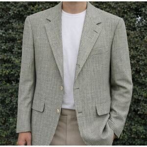 Brooks Brothers Vintage Silk Houndstooth Blazer USA Made 80s 90s Union Tag Blue